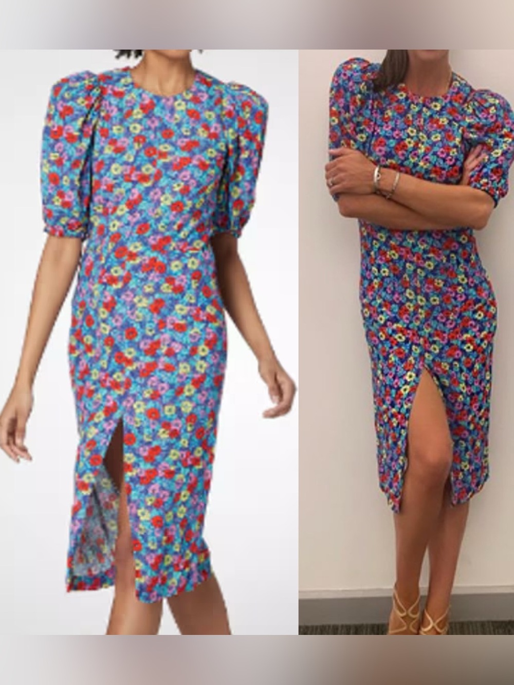 Rotate Birger Christensen Heather Floral Puff Sleeve Midi Dress Blue Red NEW 8